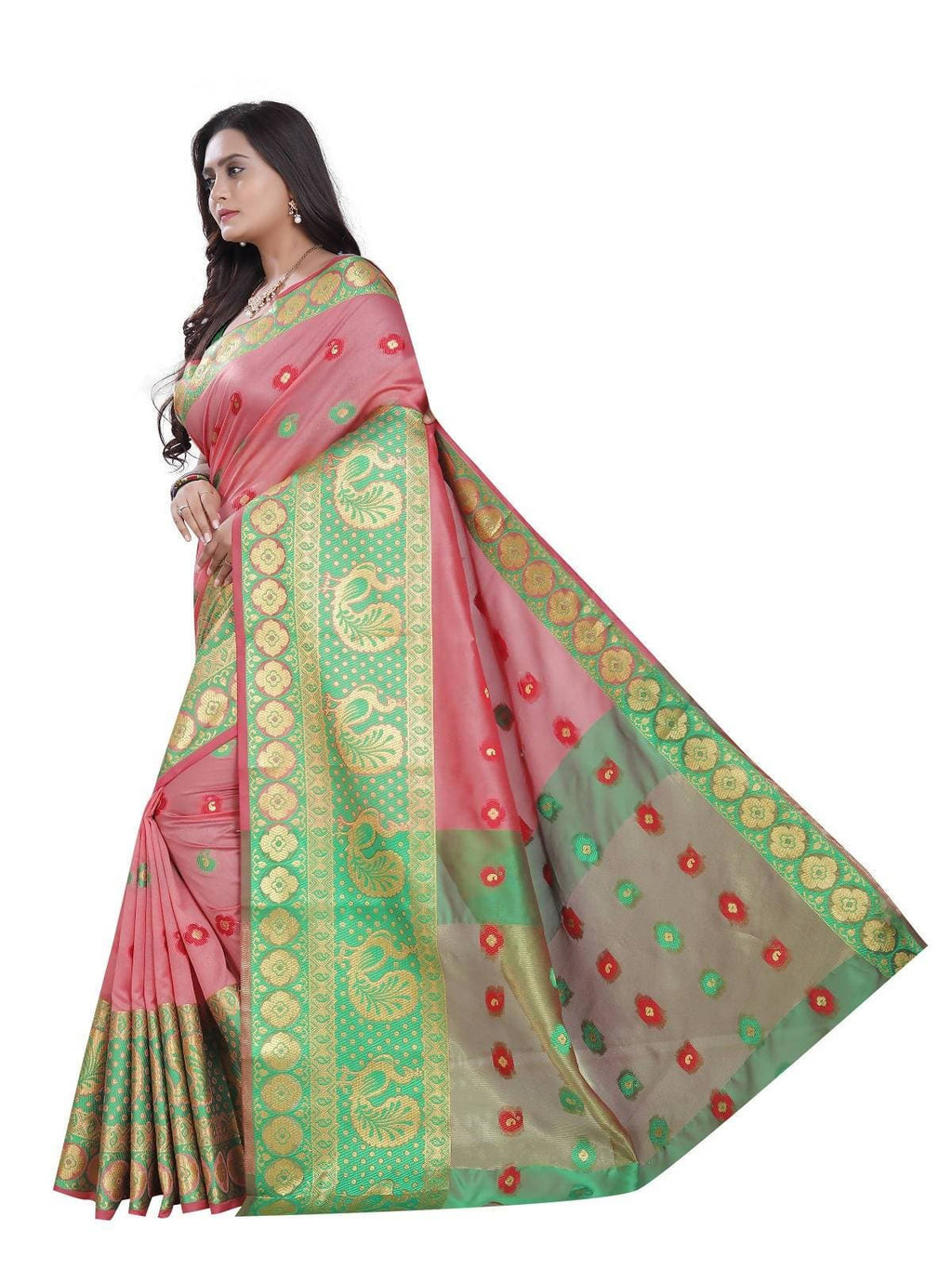 Vamika Banarasi Cotton Silk Peach Weaving Saree