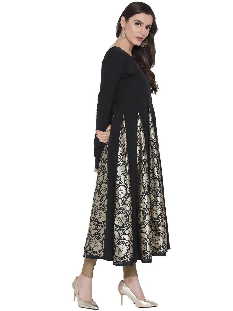 Ahalyaa Black Crepe Foil Printed Anarkali Kurta