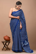 Exclusive Collection Blue Beautiful Mulmul Cotton Saree