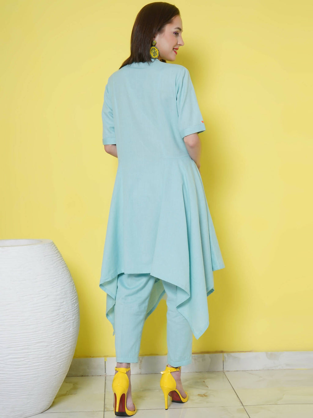 Women Republic Light Blue Cotton Kurta Set