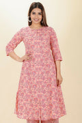 Aramya Pink Soft Cotton Floral A-line Kurta for Women