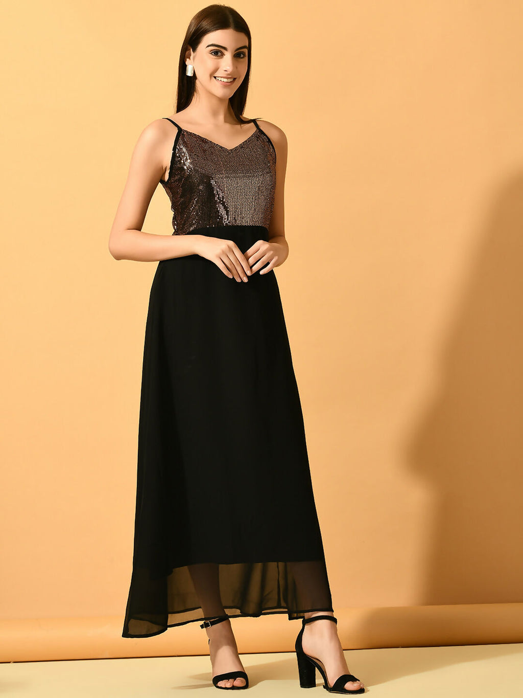 Myshka Women's Black Empire Party Dress