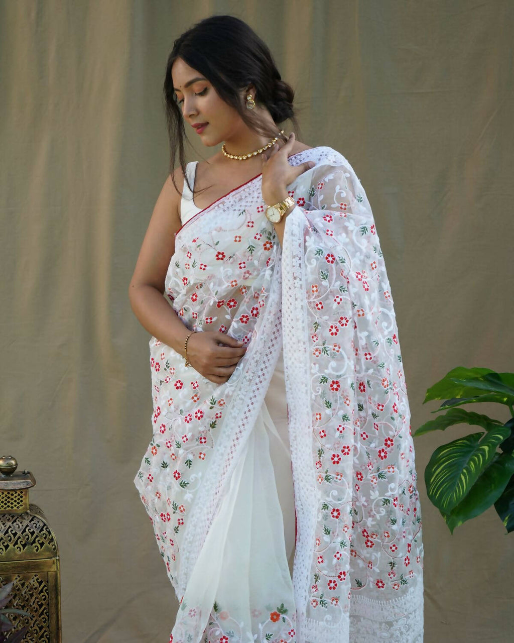 Vamsee White Organza Saree