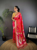 Joban Fashion Banarasi Pink Woven Soft Silk Saree