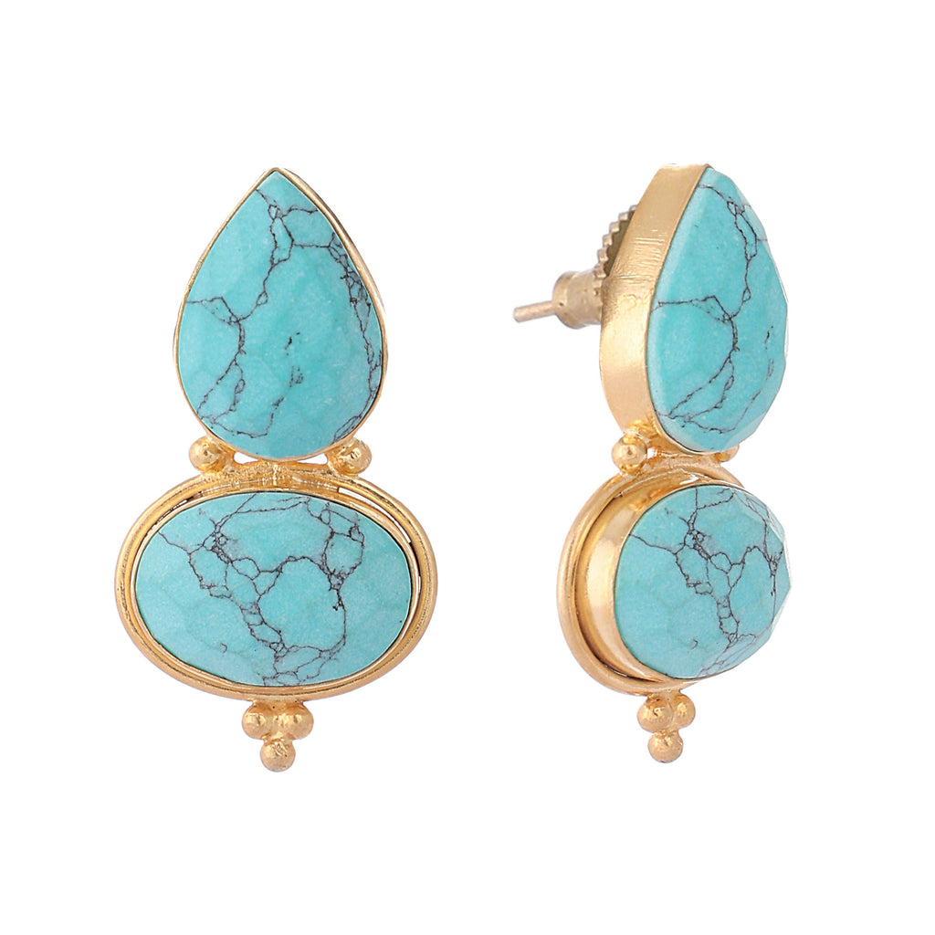Nuyug 22K Gold Plated Turquoise Embrace Earrings
