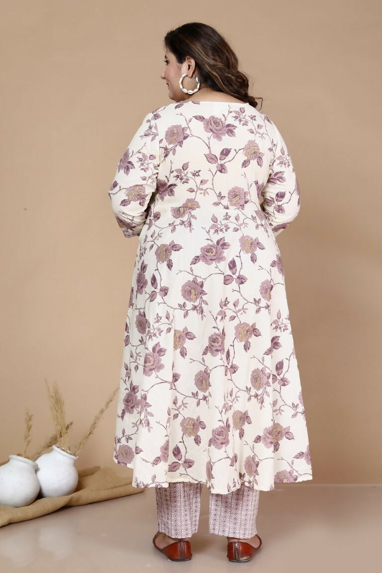 Miravan Women's Plus Size Pink Floral Print Anarkali Kurta With Palazzo & Dupatta Set