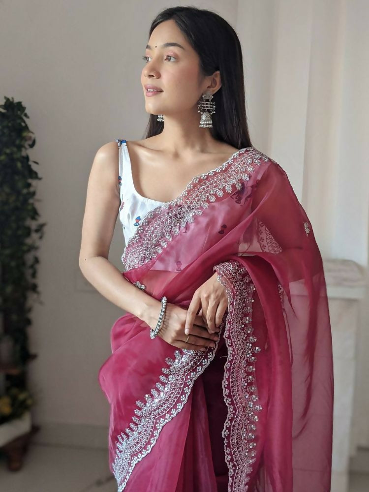 Vamsee Shirovastra Pink Organza Saree