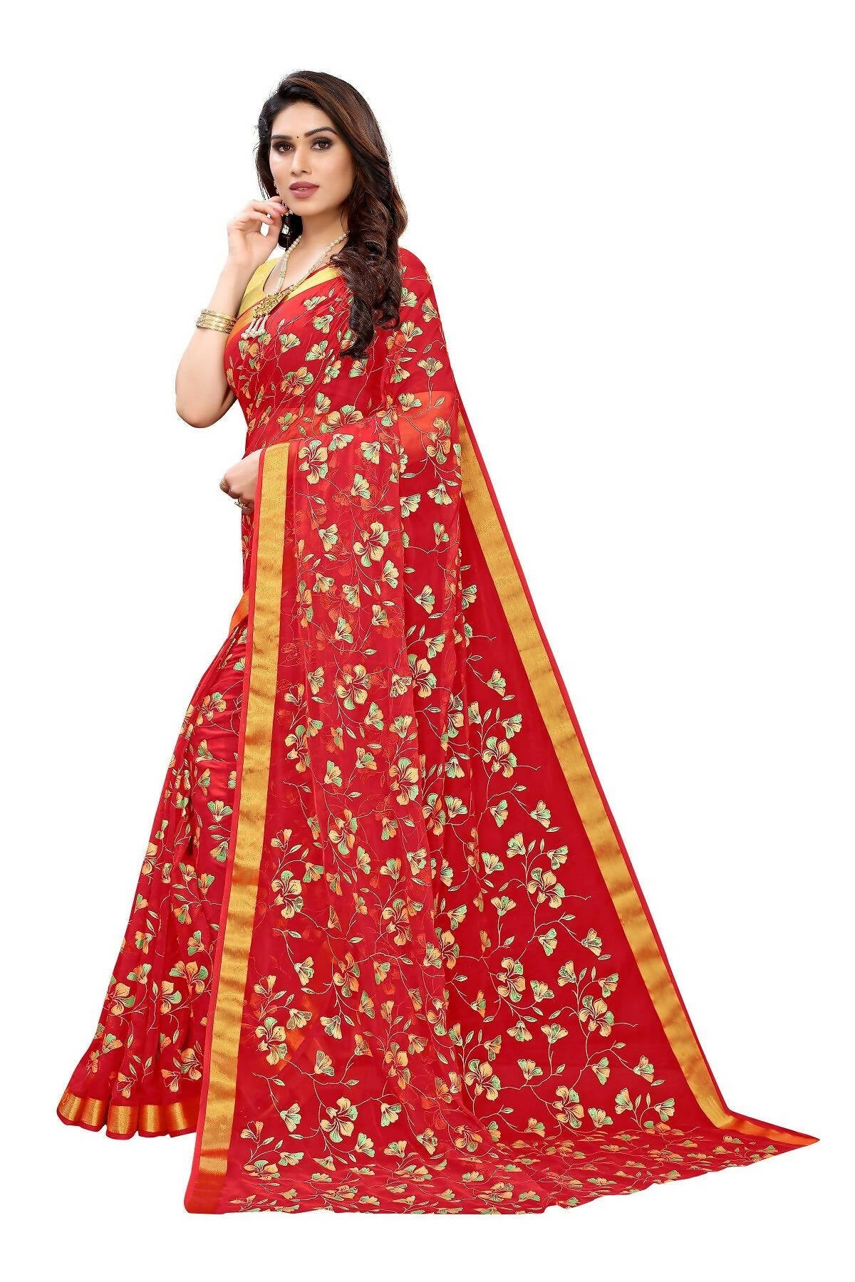 Vamika Red Printed Chiffon Saree (UJALA RED)