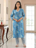 Aramya Straight Soft Cotton Floral Print Women's Kurta - Blue