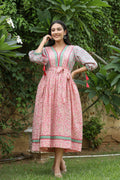 Kaajh Women's Pink Hand Block Printed Dress