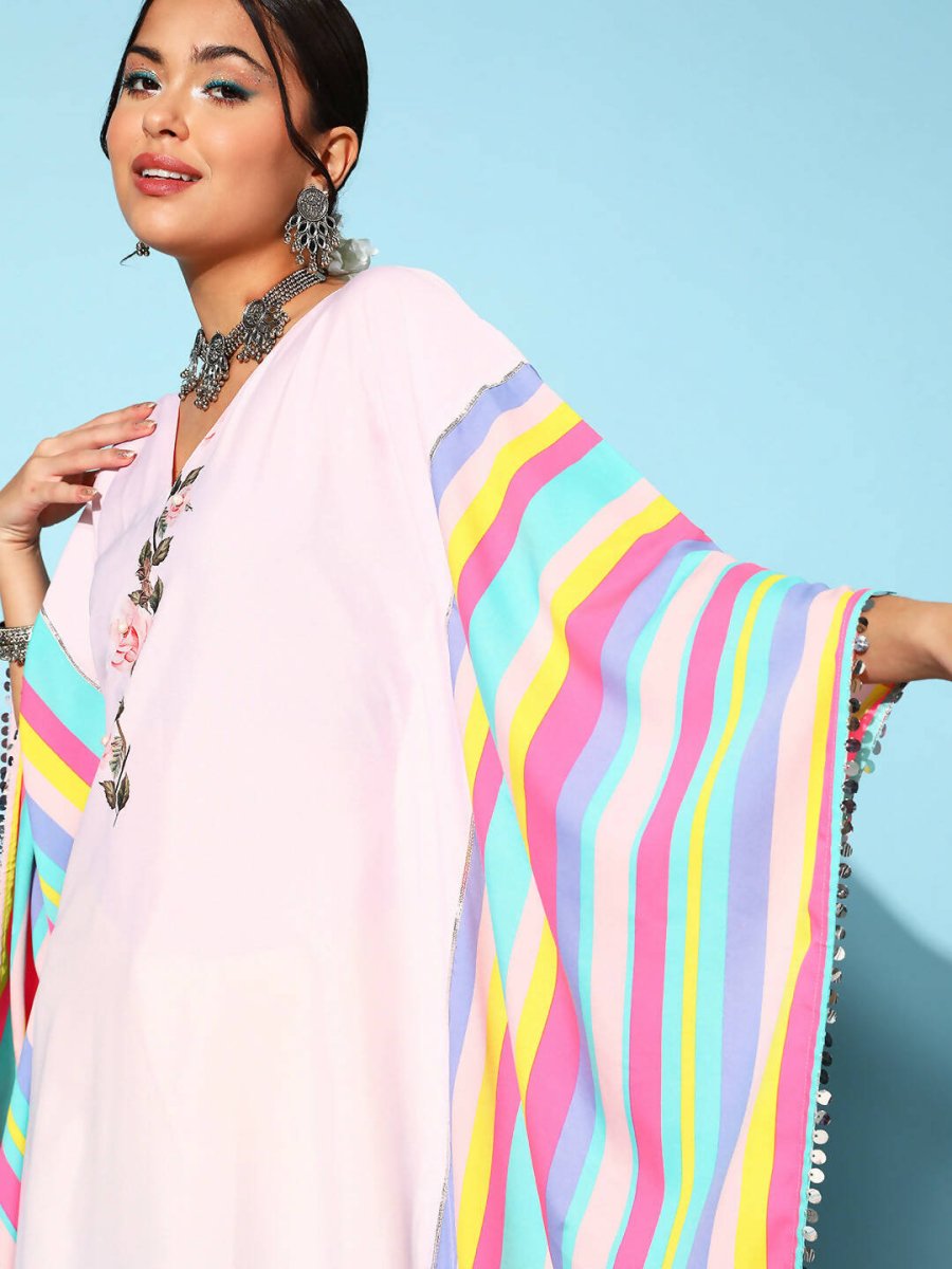 Ahalyaa Women Lovely Pink Crepe Vacation Stripes Kurta