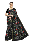 Vamika Black Chanderi Cotton Red Flowers Embroidery Saree