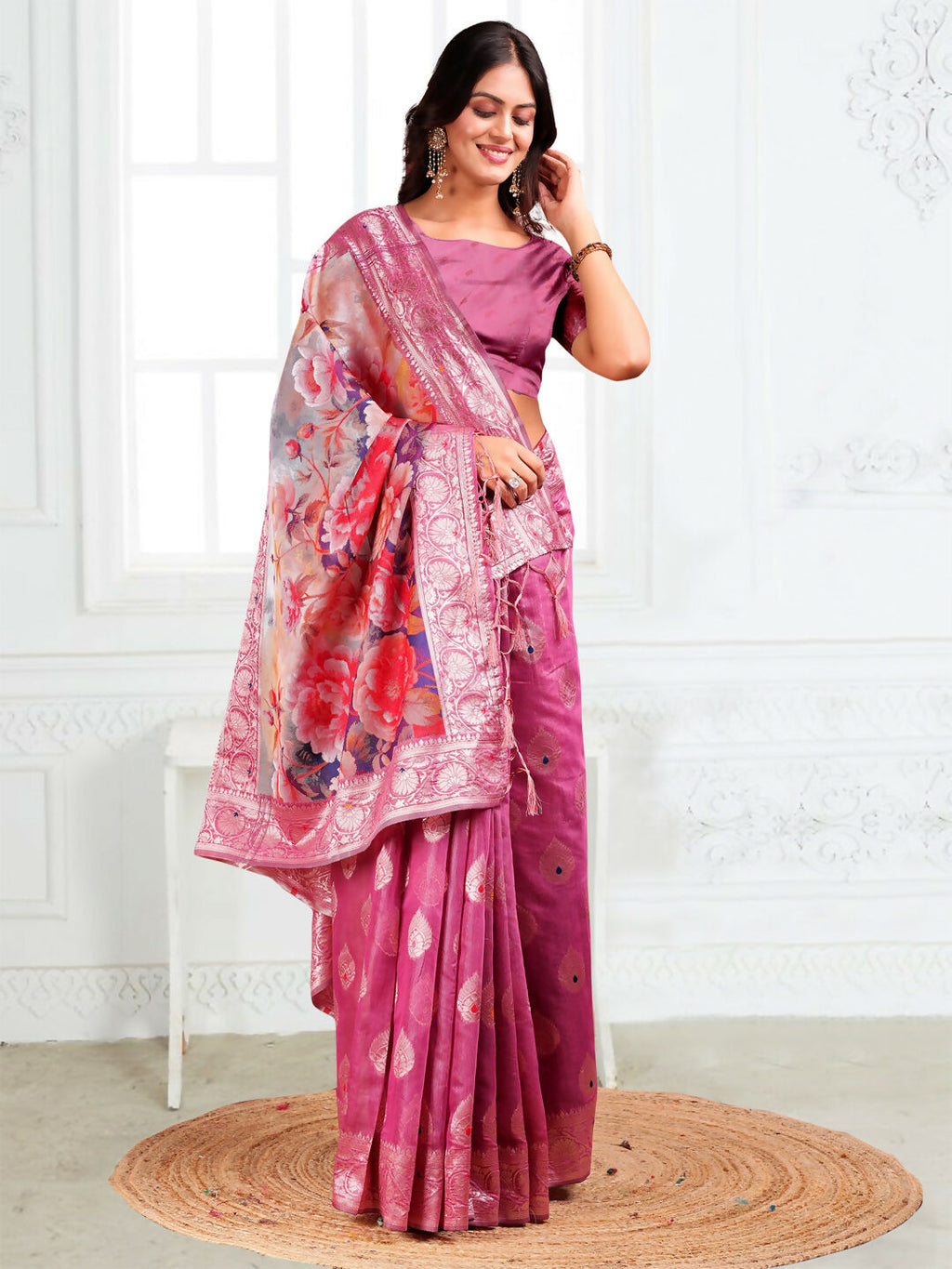 Shree Shyam Fashion Linen Cotton Pink Saree