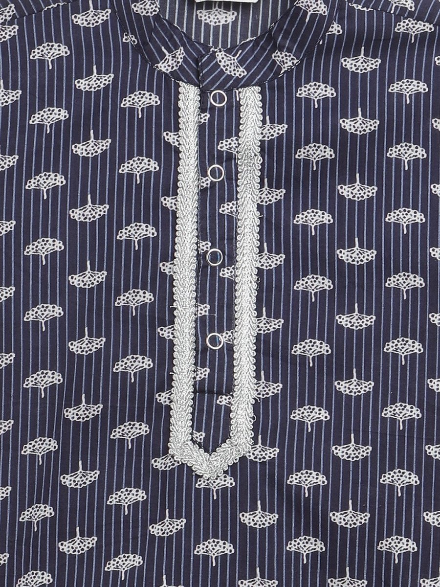 Ahalyaa Boys Navy Blue Pure Cotton Digital Print Kids Kurta Churidar Set