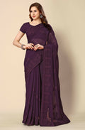 Purple Georgette Embroidered and Stone Work Saree with Unstitched Blouse Piece - Roozal