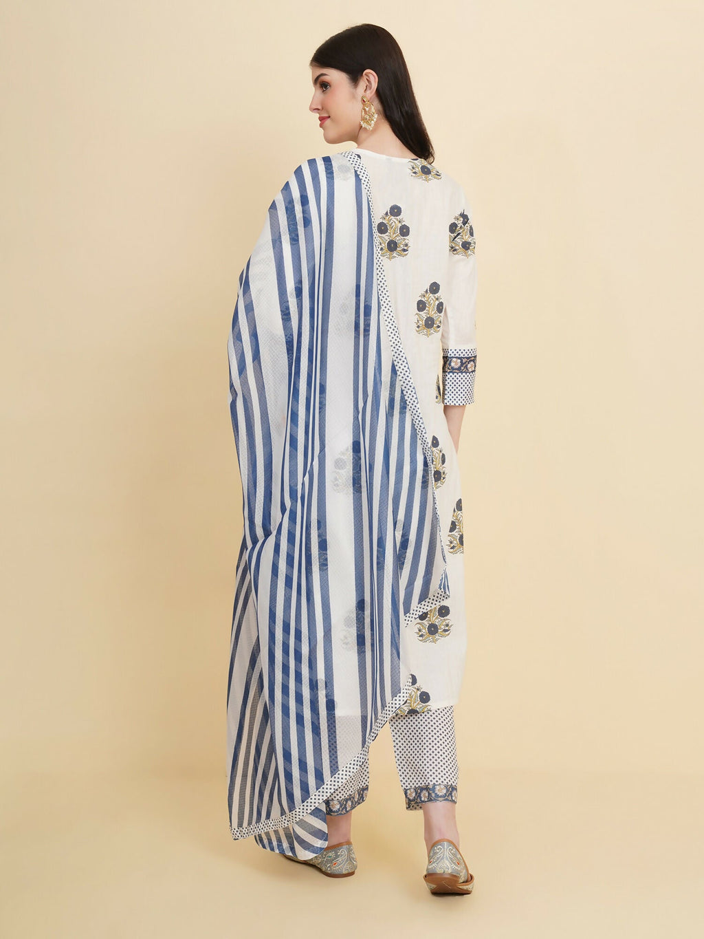 Designer Stylish white Cotton Stitched Suit With Dupatta - Tanisha
