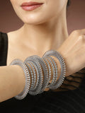NVR Women's Set of 6 Silver-Toned German Silver Oxidised Bangles