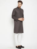 Even Apparels Brown Color Pure Cotton Long Men's Kurta With Band Collar