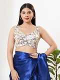 Joban Fashion White Silk Padded Blouse With Sweetheart Neck Sleeveless