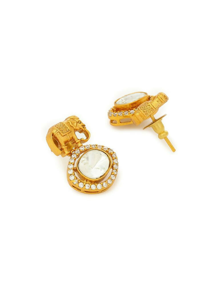 Elephant Studs with Kundan Drops - Ruby Raang