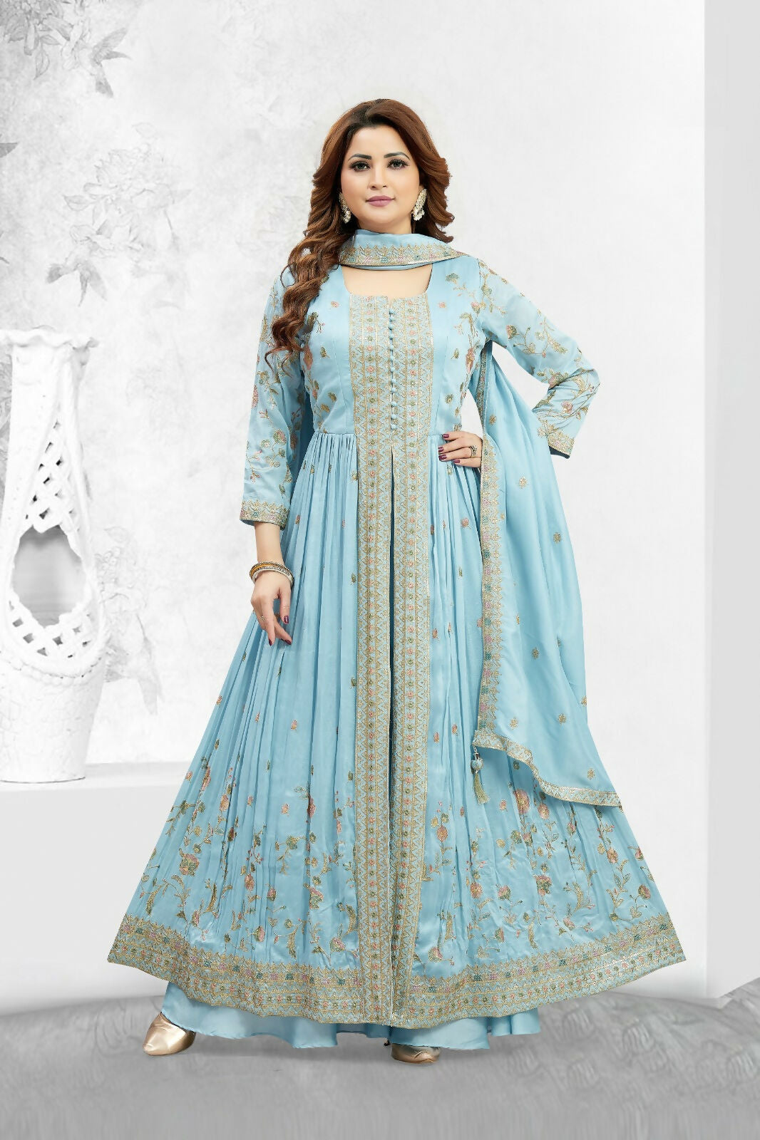 Joban Fashion Muslin Silk Sky Blue Color Kurta Set
