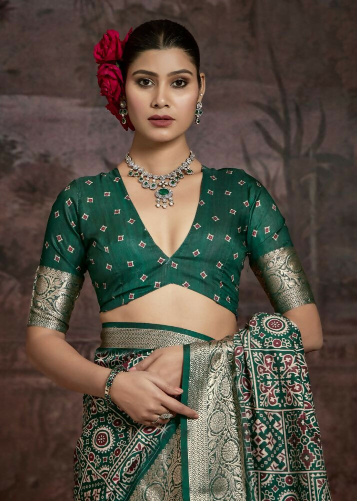 Joban Fashion Green Multi Color Dola Tussar Silk Self Jacquard Border Saree
