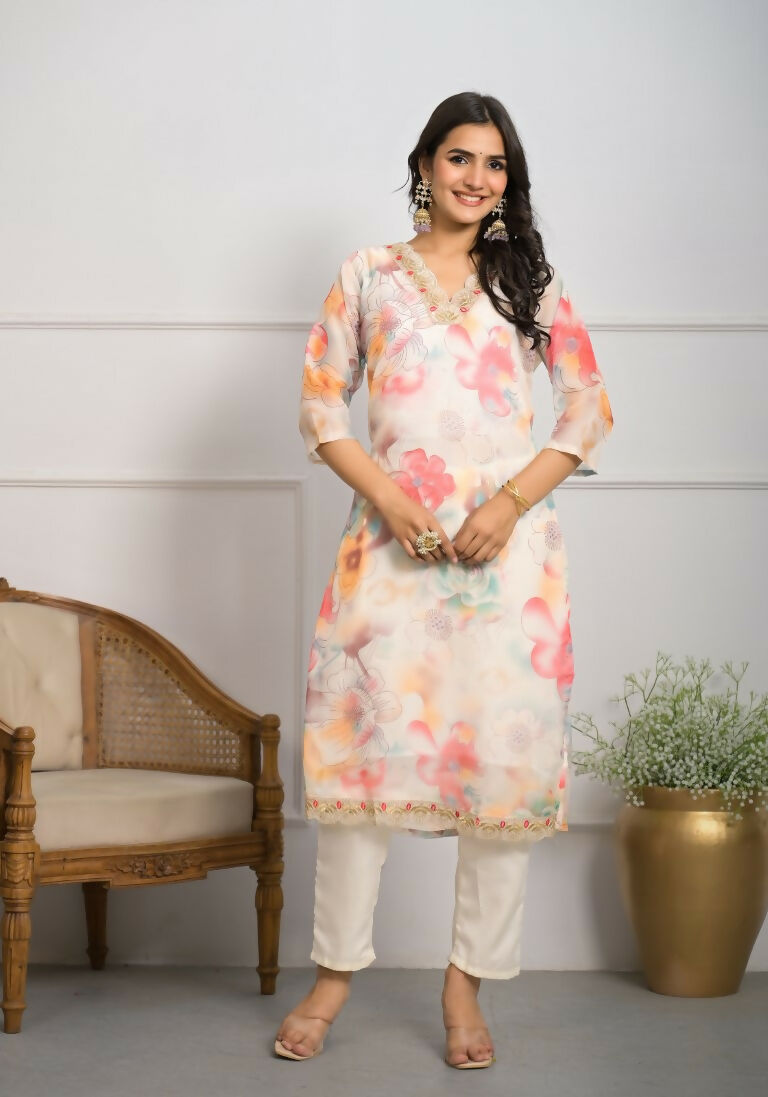 Festive Wear Ethnic Off White Premium Organza Stitched Suit With Dupatta - Tanisha