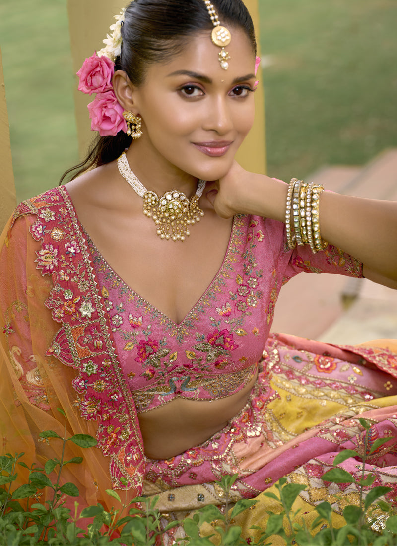Vegaa Fashion Multicolor Silk Embroidered & Hand Work Wedding Wear Lehenga Choli
