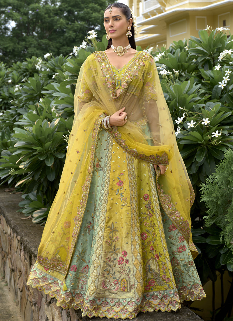 Vegaa Fashion Multicolor Silk Embroidered & Hand Work Wedding Wear Lehenga Choli
