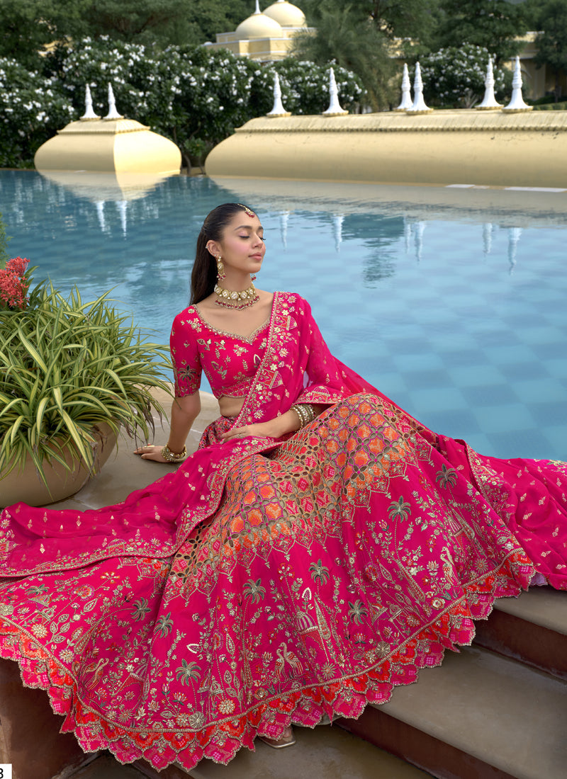 Vegaa Fashion Pink Silk Embroidered & Hand Work Wedding Wear Lehenga Choli