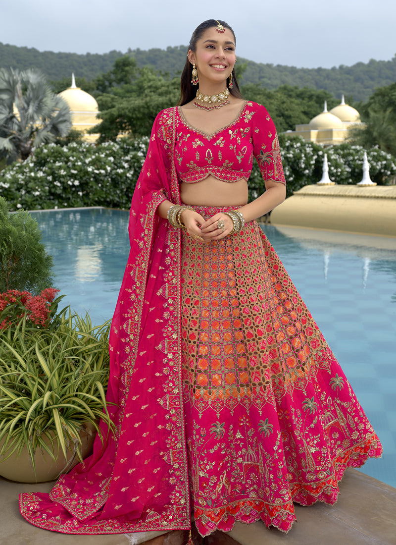 Vegaa Fashion Pink Silk Embroidered & Hand Work Wedding Wear Lehenga Choli