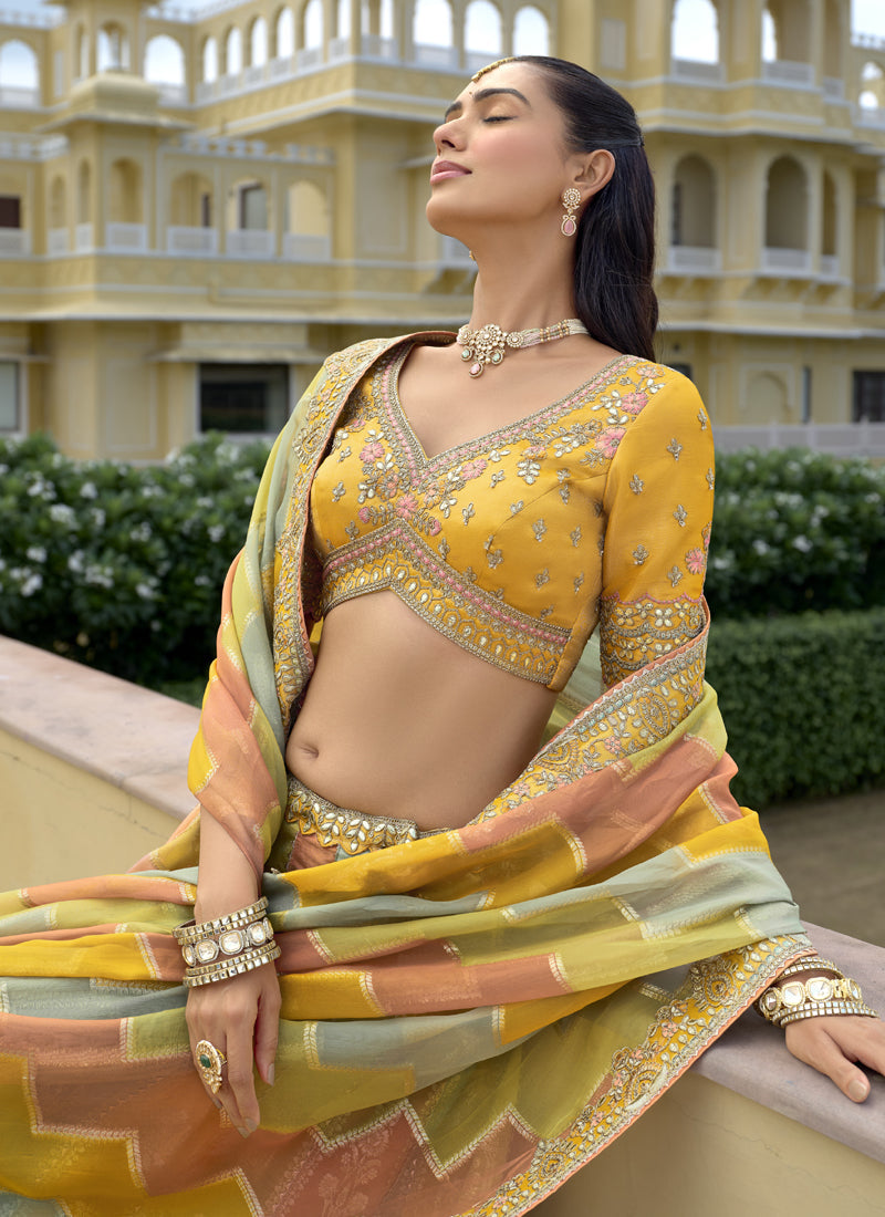 Vegaa Fashion Multicolor Silk Embroidered & Hand Work Wedding Wear Lehenga Choli