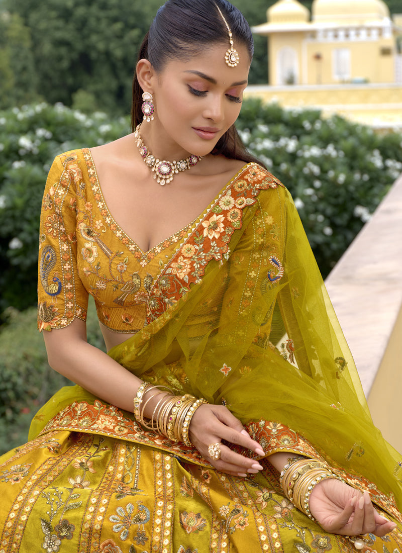 Vegaa Fashion Multicolor Silk Embroidered & Hand Work Wedding Wear Lehenga Choli