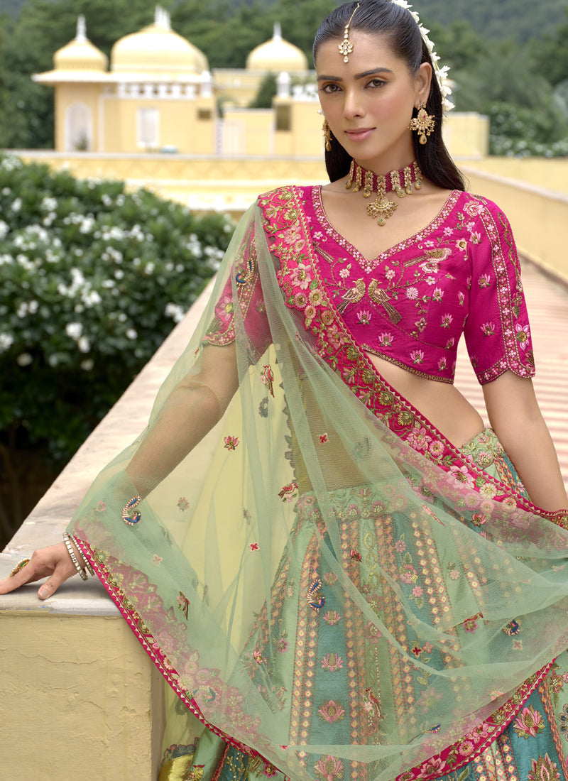 Vegaa Fashion Multicolor Silk Embroidered & Hand Work Wedding Wear Lehenga Choli