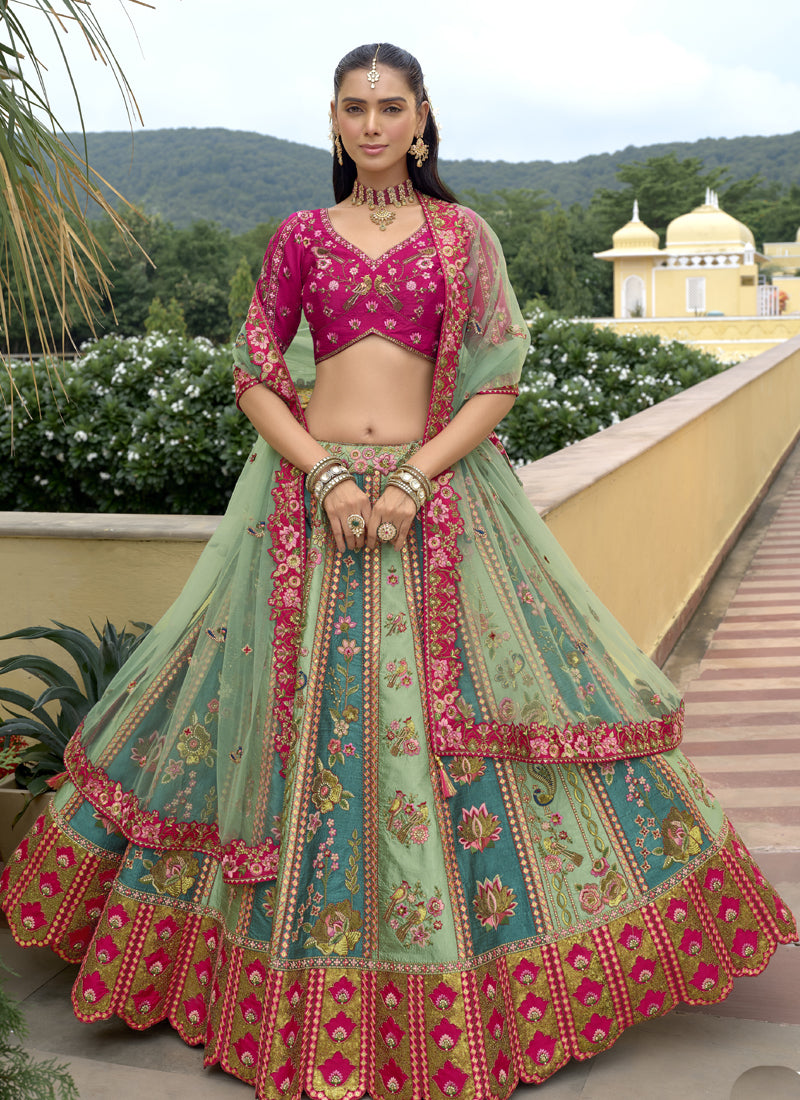 Vegaa Fashion Multicolor Silk Embroidered & Hand Work Wedding Wear Lehenga Choli