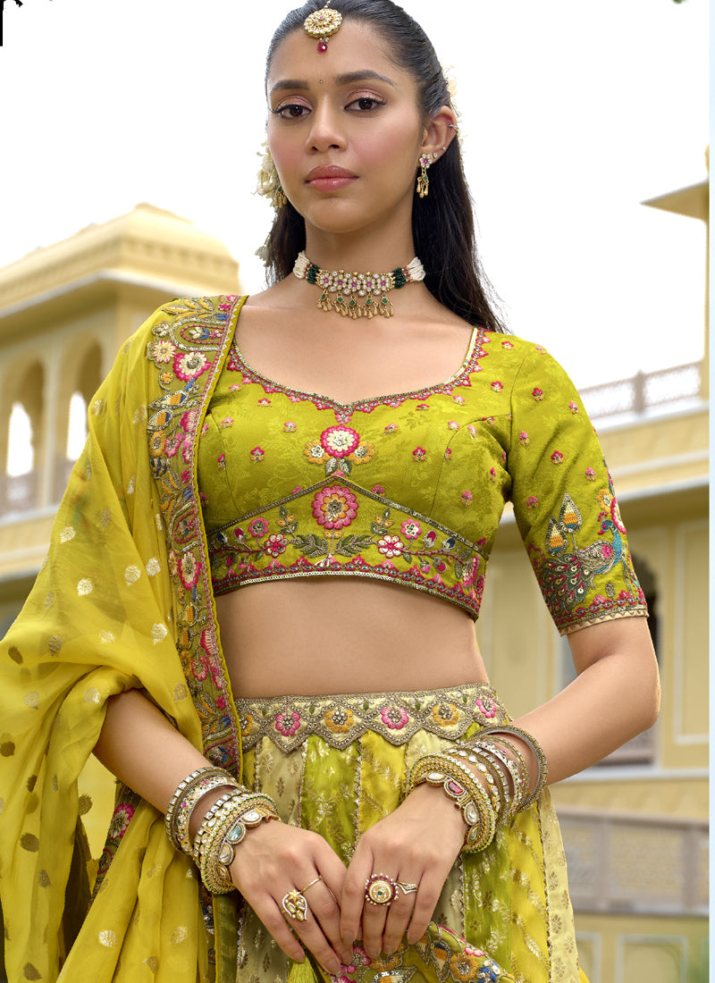 Vegaa Fashion Multicolor Silk Embroidered & Hand Work Wedding Wear Lehenga Choli