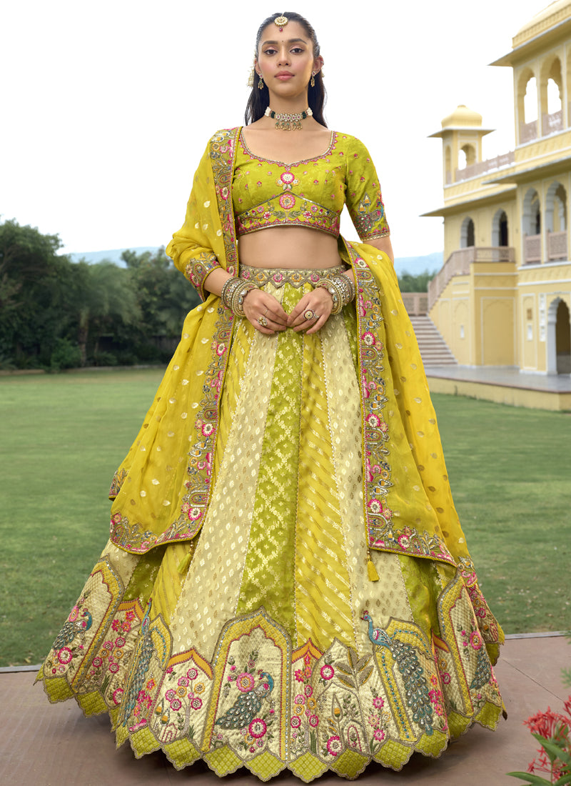 Vegaa Fashion Multicolor Silk Embroidered & Hand Work Wedding Wear Lehenga Choli