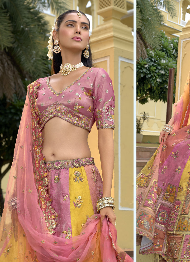 Vegaa Fashion Multicolor Silk Embroidered & Hand Work Wedding Wear Lehenga Choli
