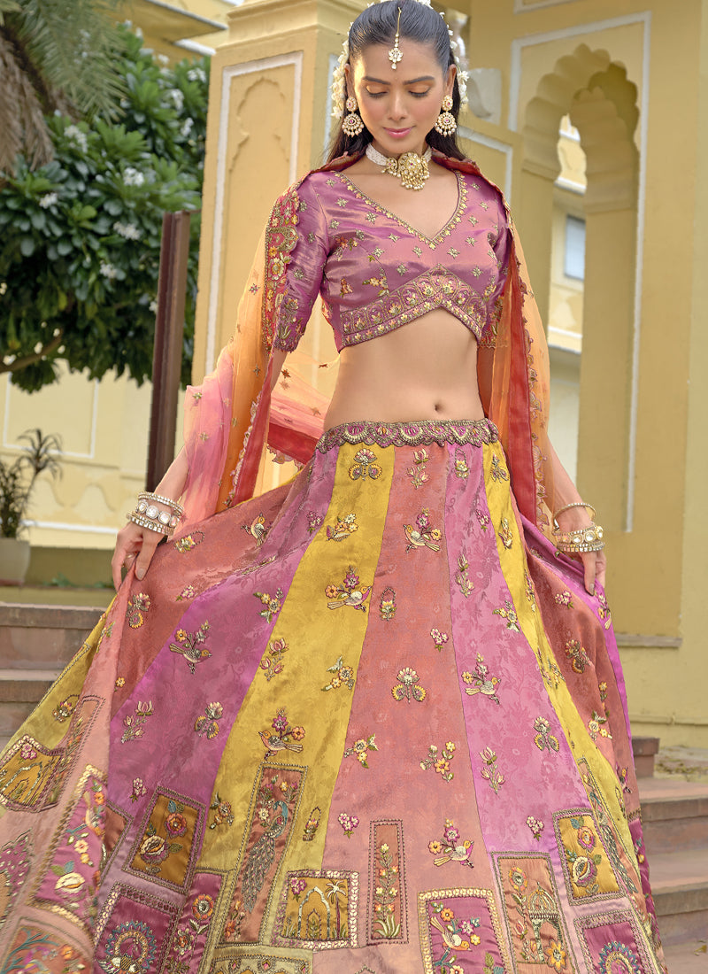Vegaa Fashion Multicolor Silk Embroidered & Hand Work Wedding Wear Lehenga Choli