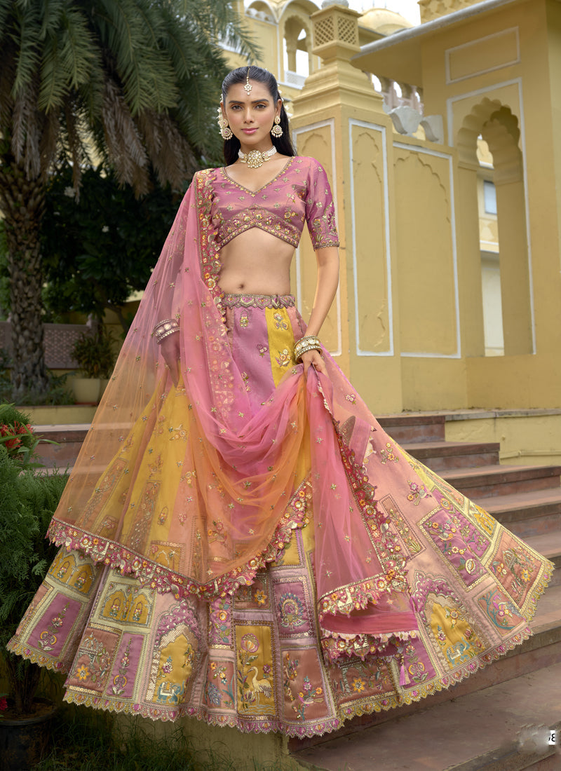 Vegaa Fashion Multicolor Silk Embroidered & Hand Work Wedding Wear Lehenga Choli