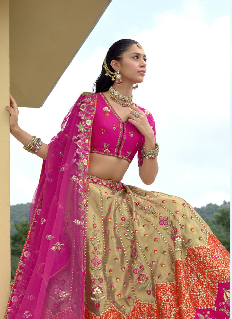 Vegaa Fashion Multicolor Silk Embroidered & Hand Work Wedding Wear Lehenga Choli