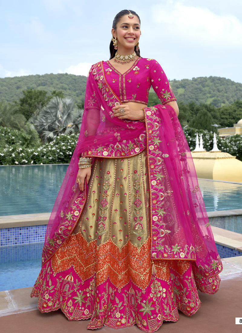 Vegaa Fashion Multicolor Silk Embroidered & Hand Work Wedding Wear Lehenga Choli