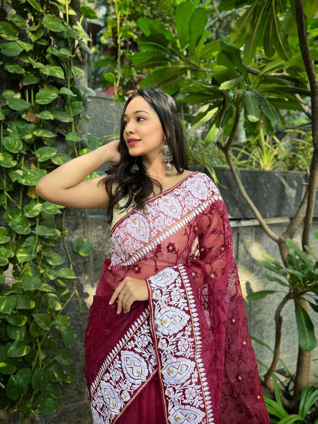Vamsee Palak Saavi Red Organza Saree