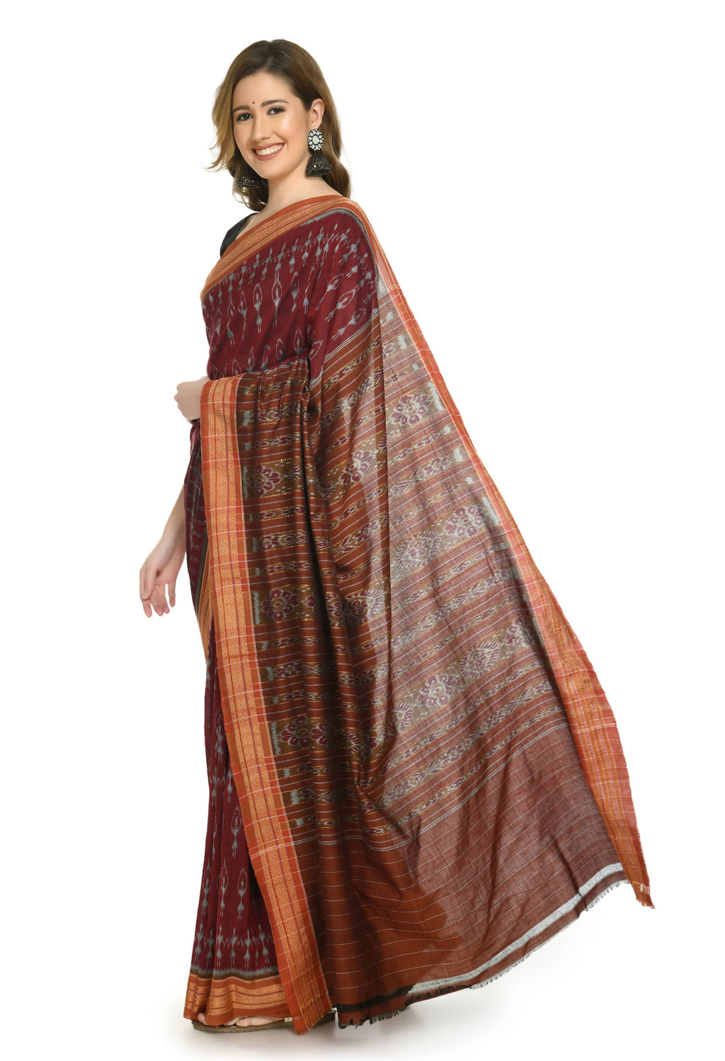 Vamika Sambalpuri Ikat Cotton Dehabandha Black & Maroon Saree