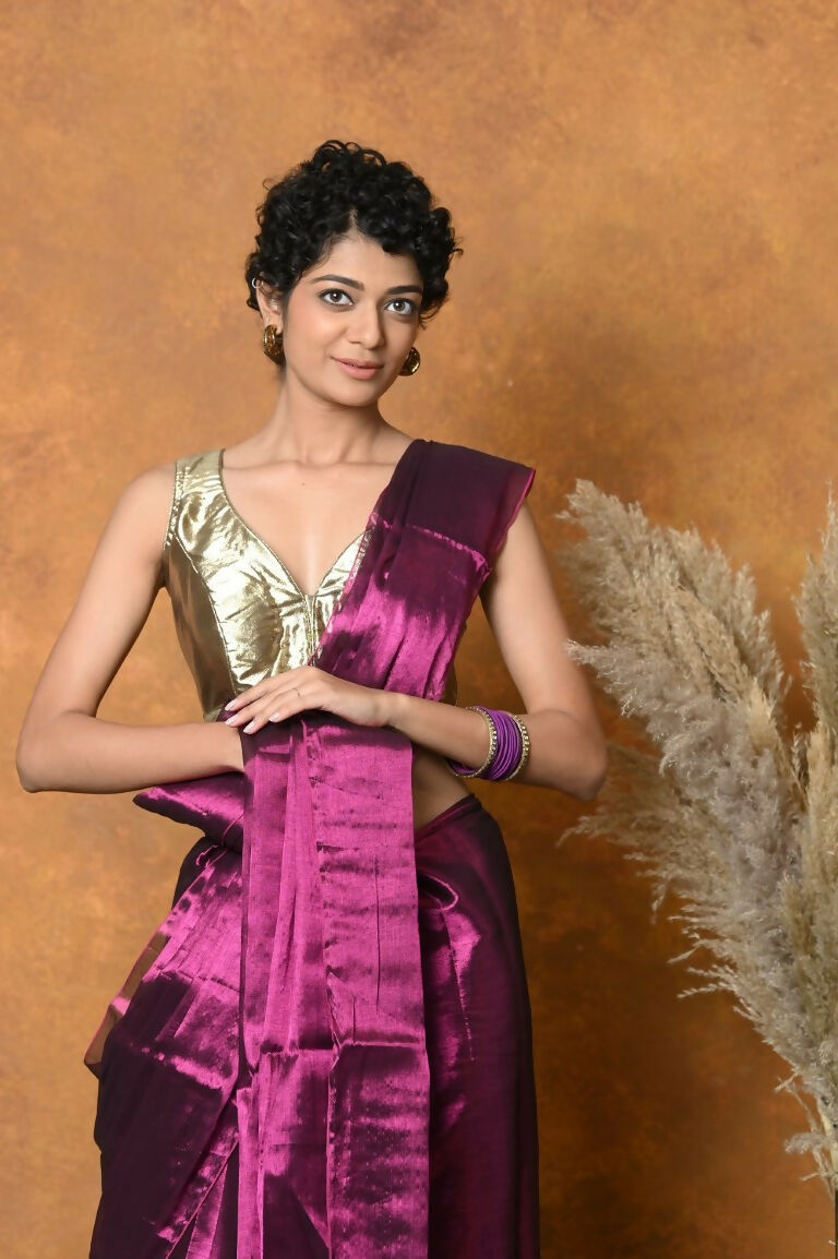 Very Much Indian Fusion Cotton Tissue Shimmer Saree - Maroon