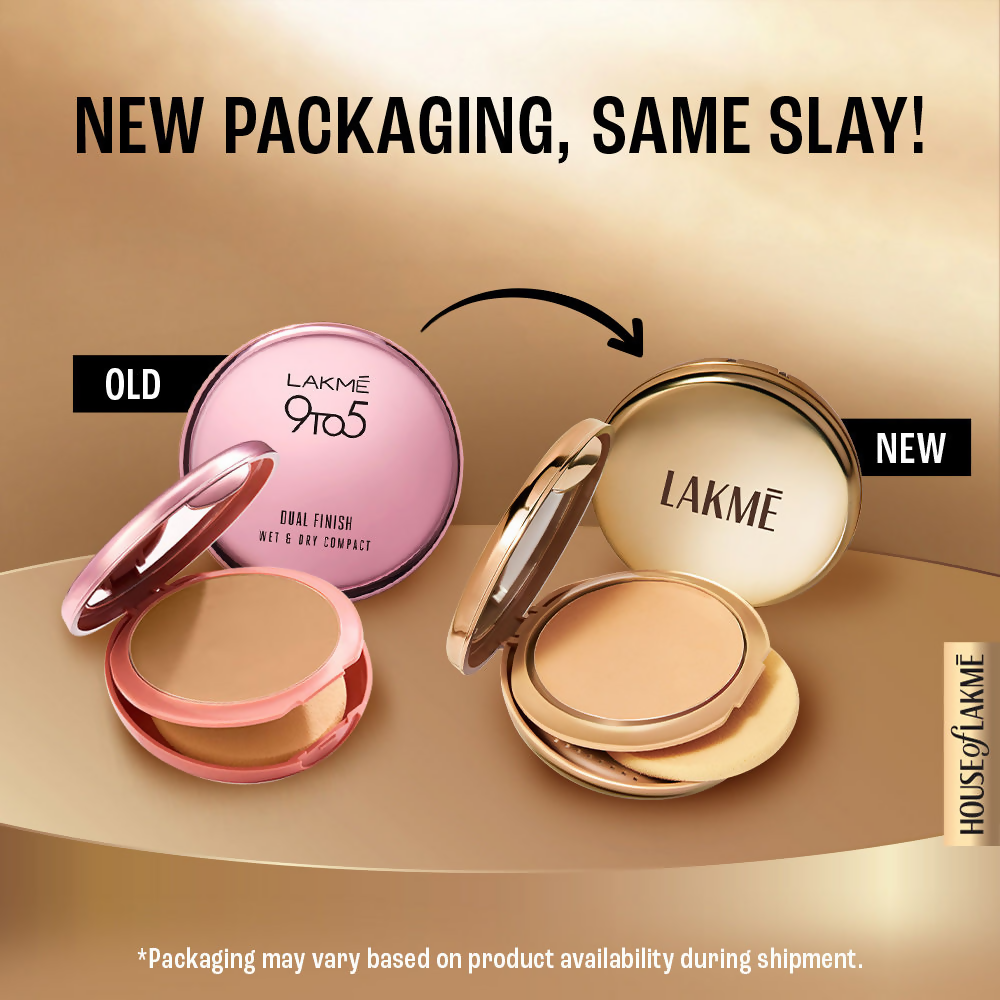 Lakme 9 To 5 Unreal Dual Cover Pressed Powder, 2 In 1 Compact + Foundation - 16 Sand