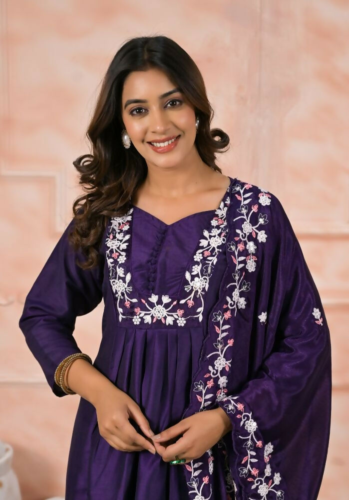 Ethnic Festive Wear Viscose Reyon Blue Stitched Suit With Dupatta - Anbazaar