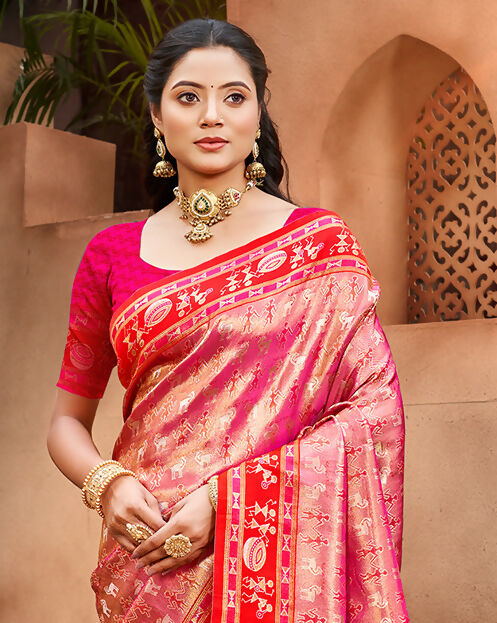 Sangam Prints Red Kanjivaram Silk Woven Work Traditional Saree