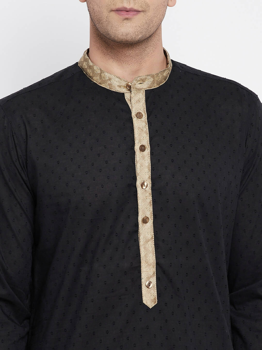 Even Apparels Black Pure Cotton Men's Kurta With Contrast Collar And Placket