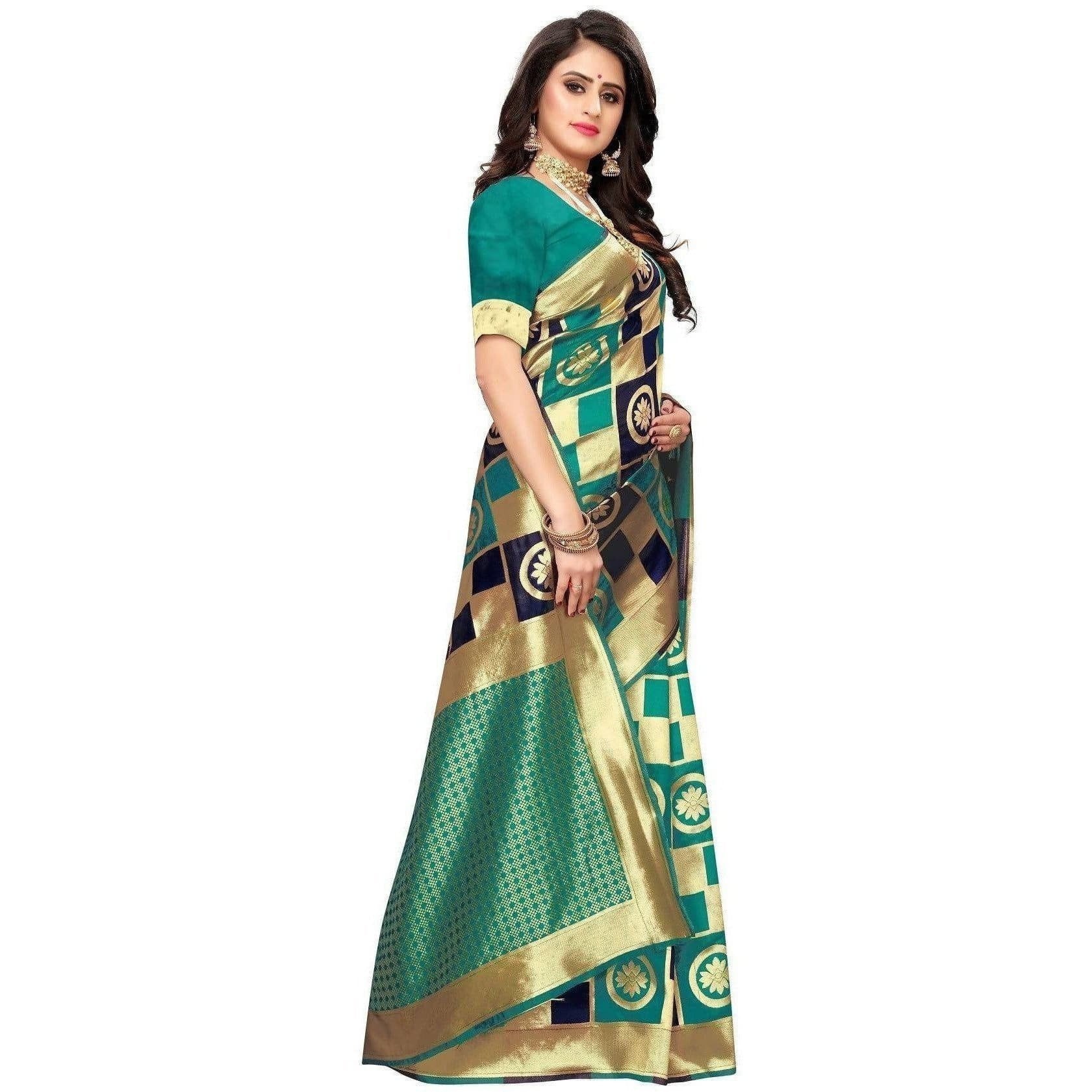 Vamika Banarasi Jaquard Rama Green Weaving Saree (Banarasi 25)